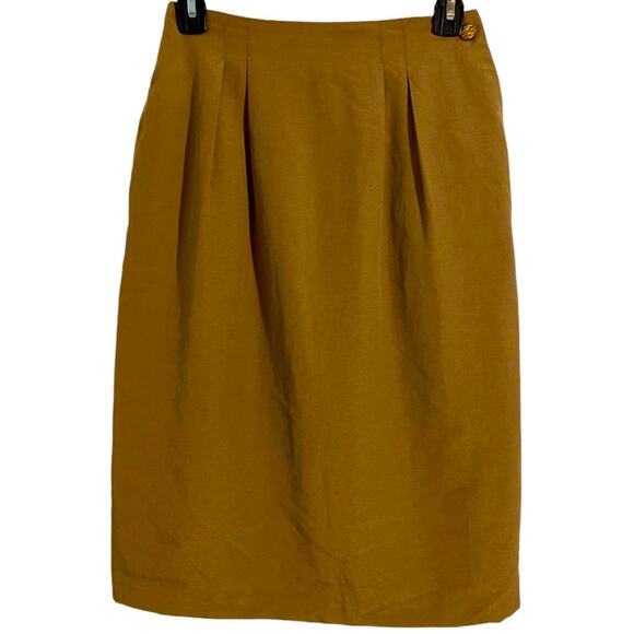 SK & Company Brown Vintage 90’s Linen Blend Pencil Skirt, Petite Size 4 - Picture 1 of 11